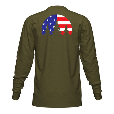 American Flag Long Sleeve - Army Green